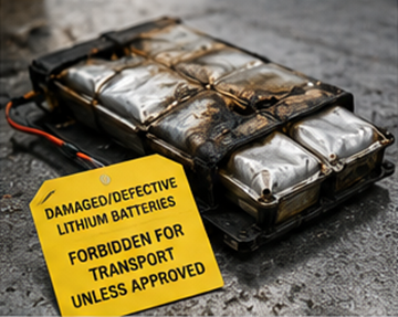 Damaged lithium batteries requiring special ADR transport procedures
