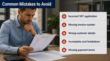 Business professional reviewing invoice for errors in logistics office